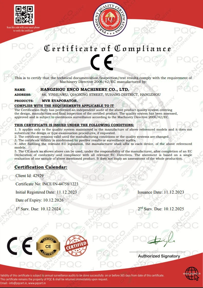 MVR evaporator CE certification